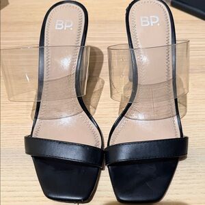 BP Women's Black and Clear Heeled Slides